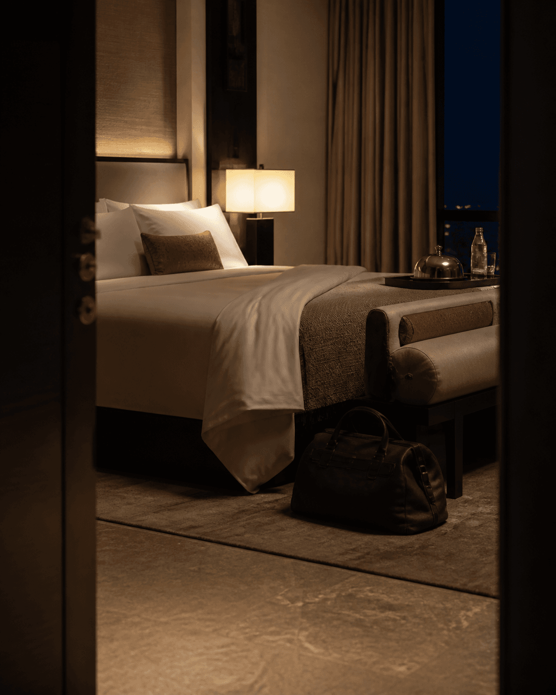 A guest room prepared with a late supper before arrival